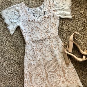Lulu's White/Nude Lace Dress